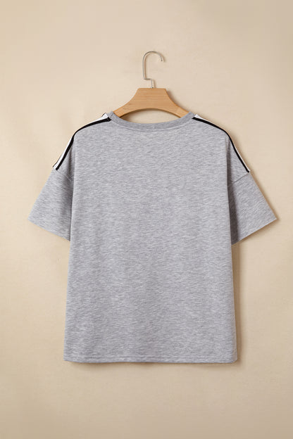Stripe Patchwork Raw Edge Oversize Tee