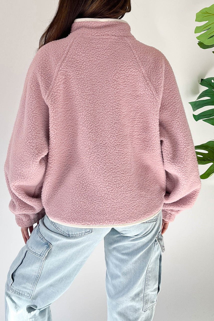 Fleece Half Buttoned Pocketed Sweatshirt