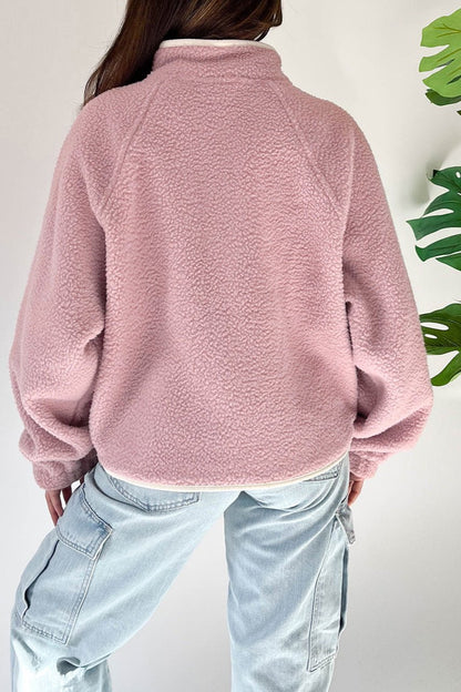 Fleece Half Buttoned Pocketed Sweatshirt