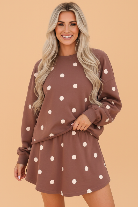 Polka Dot Raw Hem Sweatshirt & Skort Set