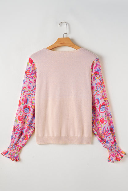 Floral Patchwork Lantern Sleeve Top