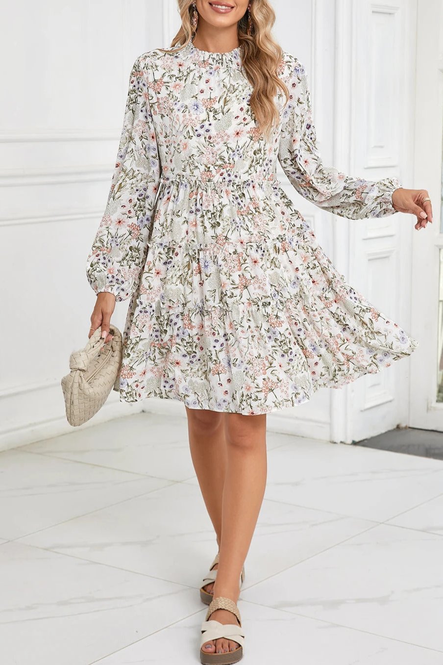 Floral Tiered Frilled Mini Dress