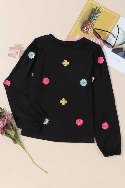 Floral Embroidered Puff Sleeve Blouse