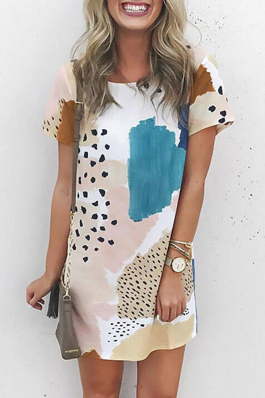 Abstract Leopard Short Sleeve Dress