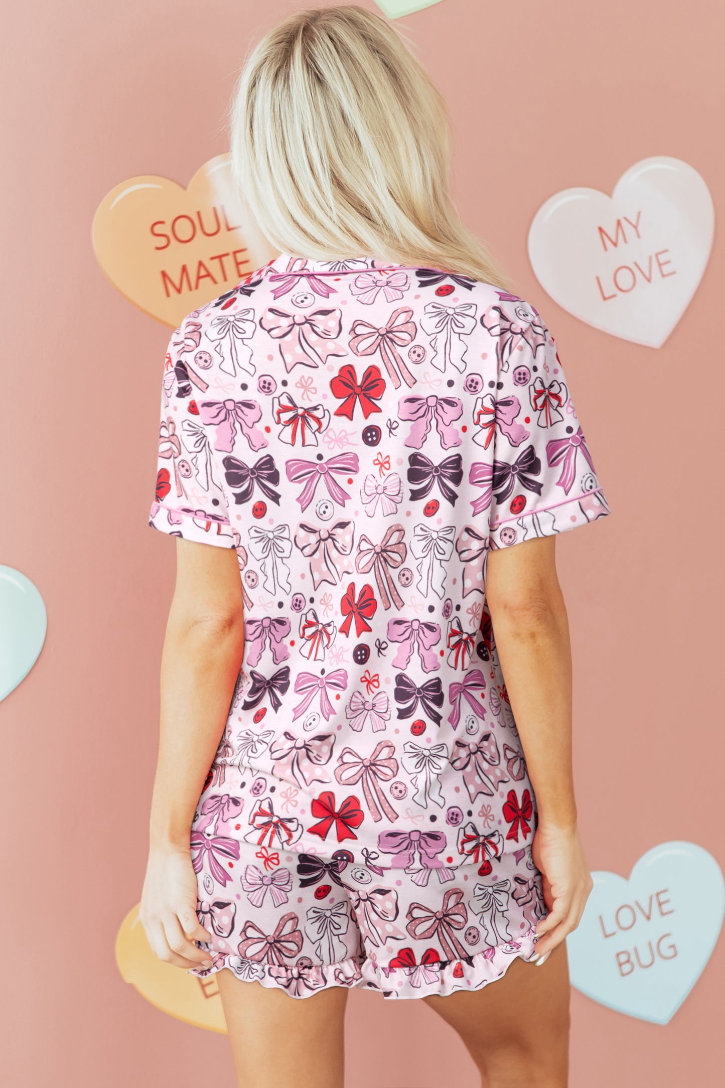 Polka Dot Bow Tie Shirt and Shorts Pajama Set