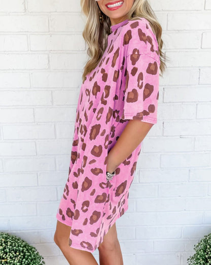 Leopard Pocketed T-Shirt Mini Dress