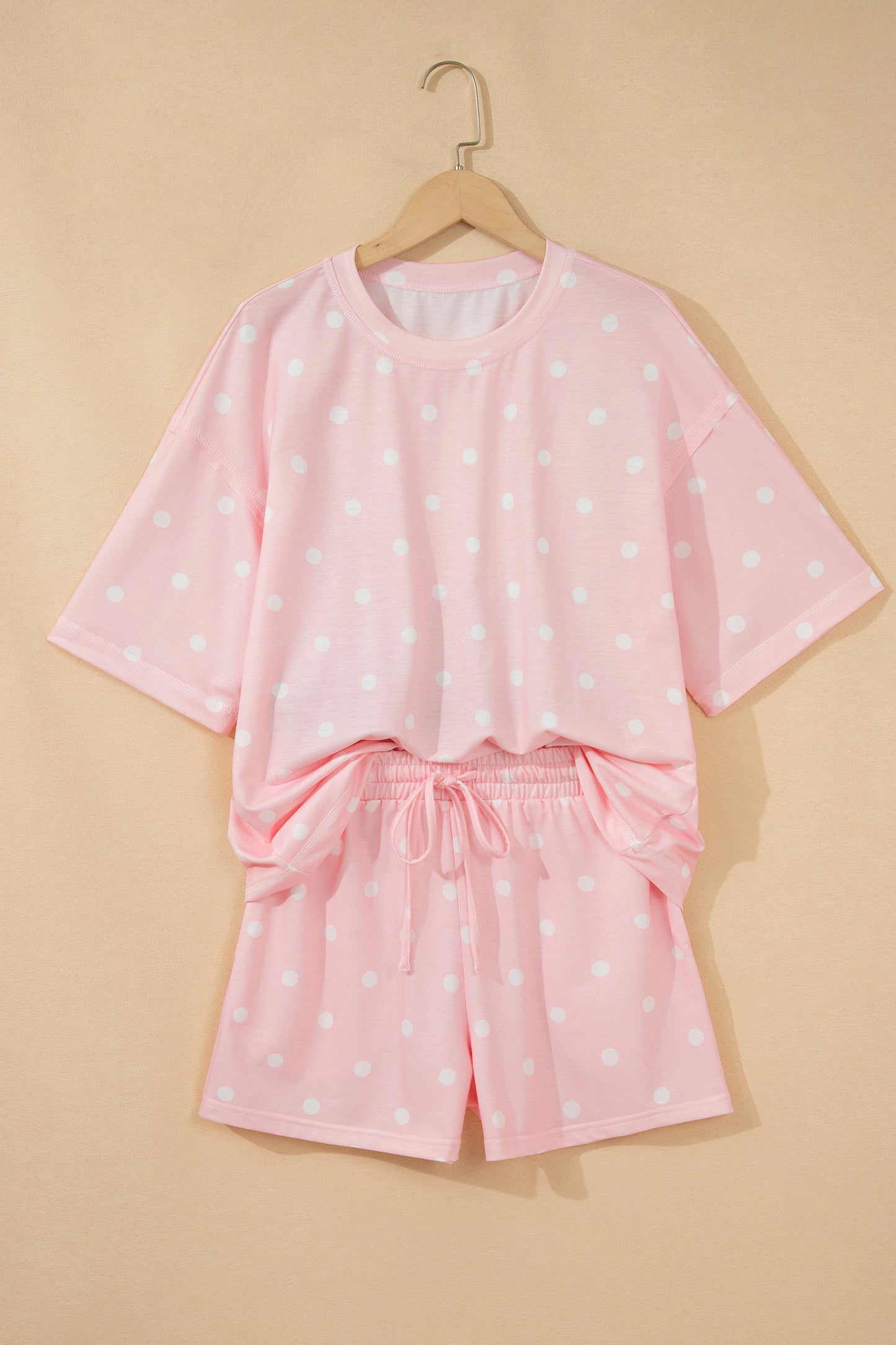 Polka Dot Loose Top and Drawstring Shorts Set