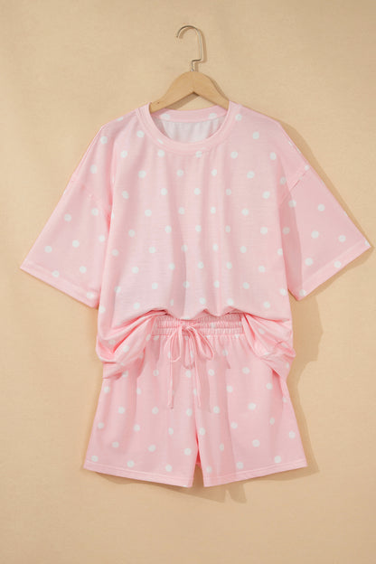 Polka Dot Loose Top and Drawstring Shorts Set