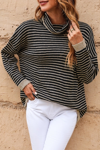 Stripe Turtleneck Long Sleeve Sweater