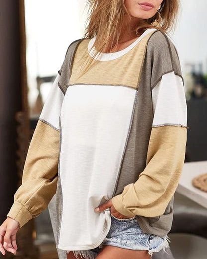 Colorblock Exposed Seam Oversized Top