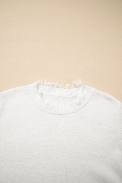 Lace Patchwork Sleeve Faux Two-Piece Fuzzy Sweater