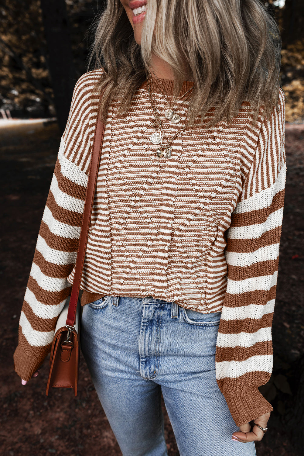 Stripe Cable Knit Textured Sweater