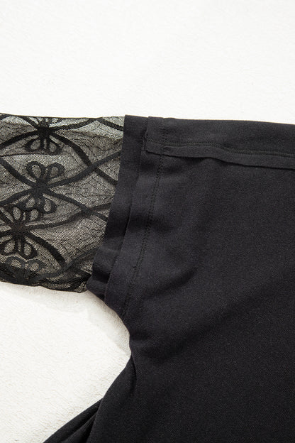 Bow Mesh Patchwork Long Sleeve Tee