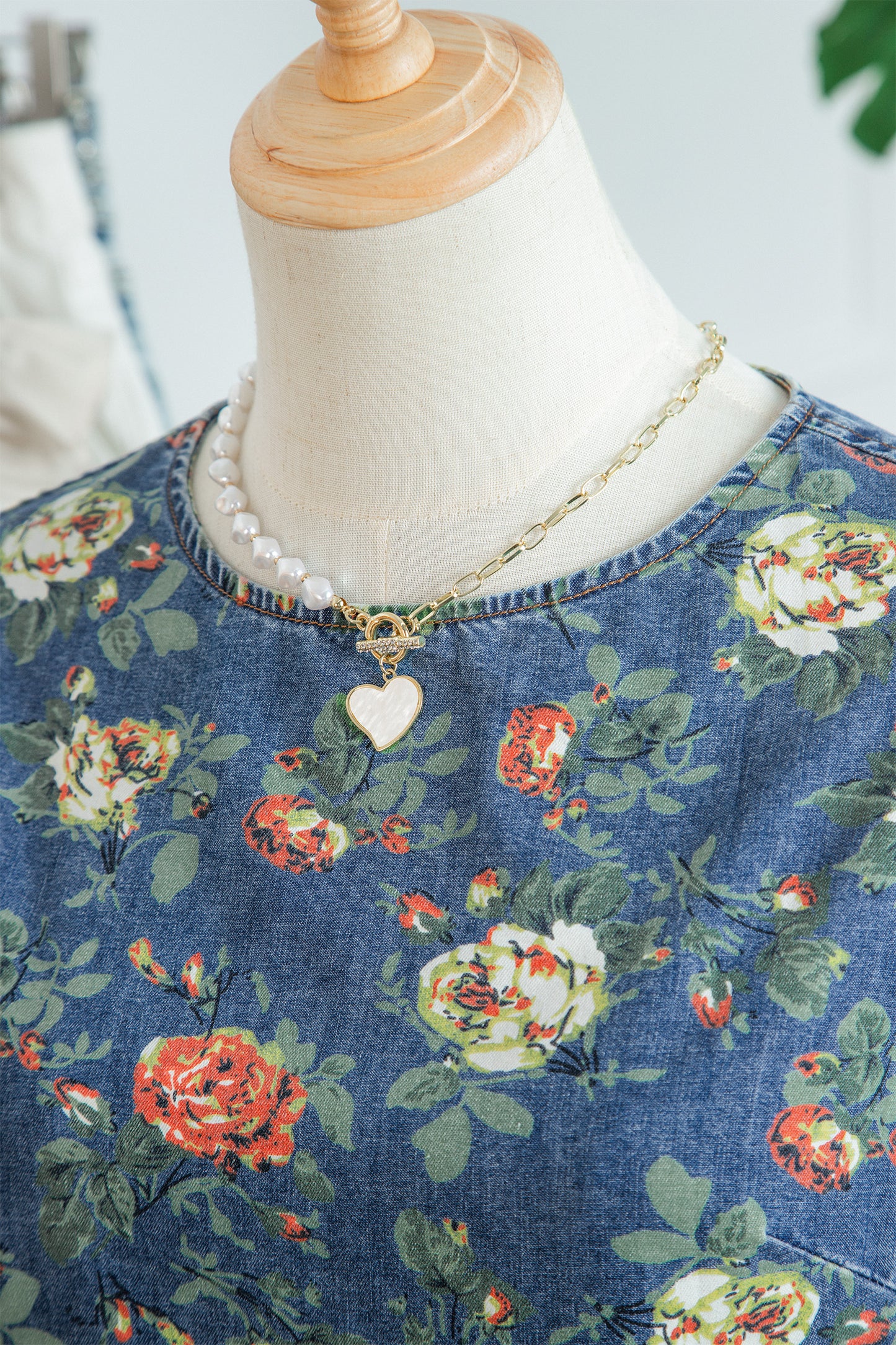 Floral Denim Ruffle Short Sleeve Top