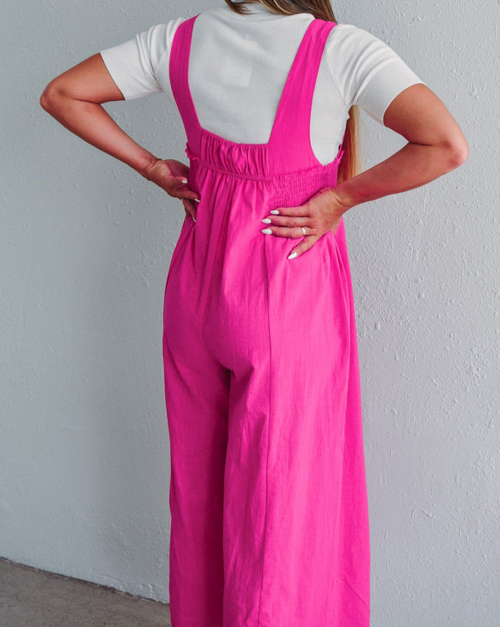 Smocked Wide Leg Overalls