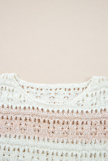 Colorblock Hollow-Out Drop Shoulder Sweater