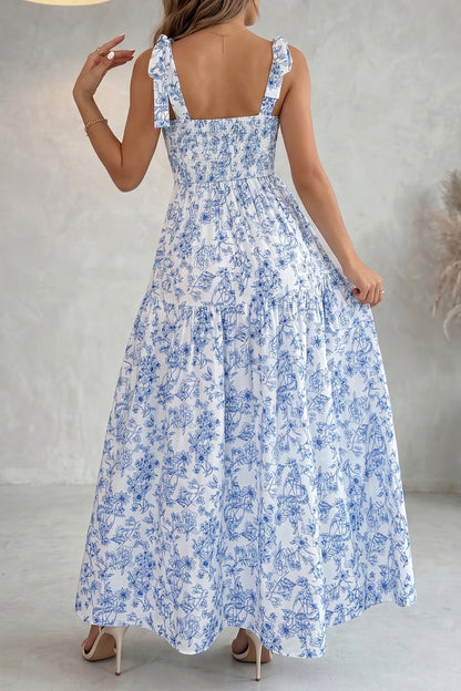 Floral Tie Strap Flared Maxi Dress