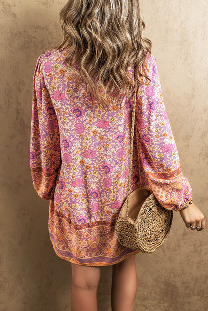 Boho Floral Puff Sleeve Dress