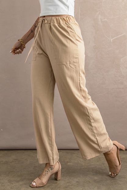 Drawstring Waist Wide Leg Pants