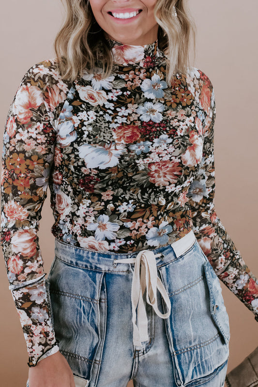 Floral Mesh Long Sleeve Blouse