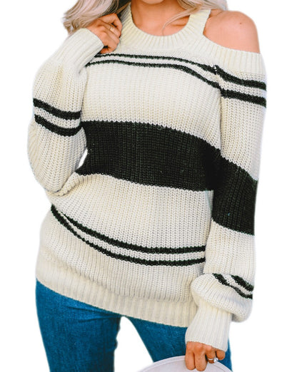 Stripe Cold Shoulder Sweater