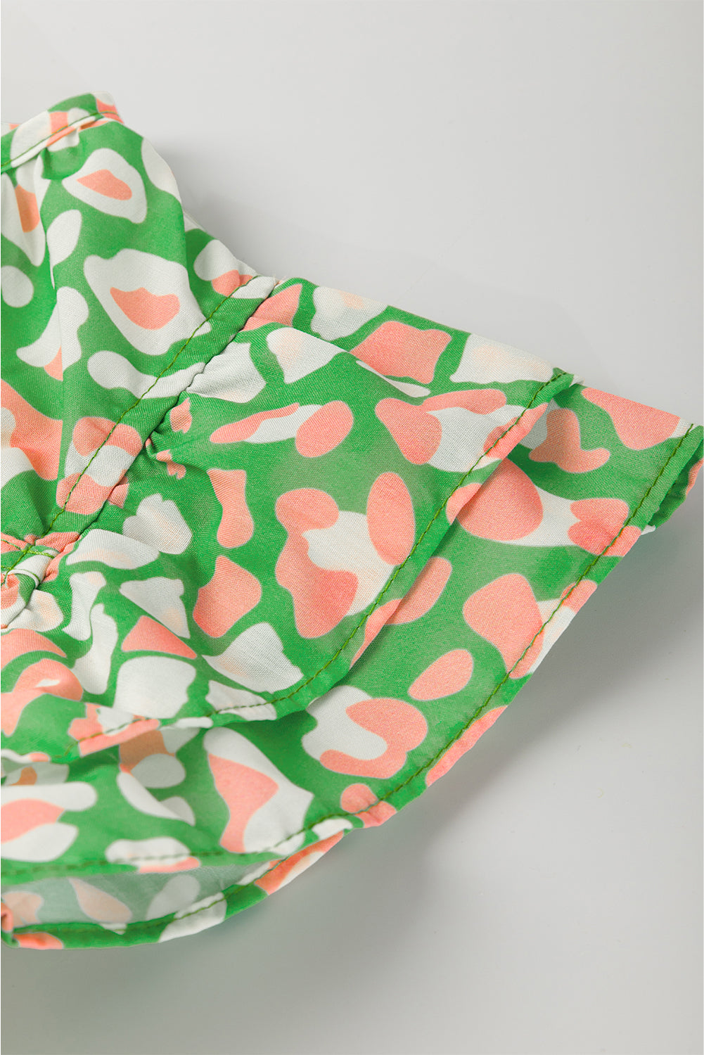 Abstract Leopard Tie Front Flutter Sleeve Blouse