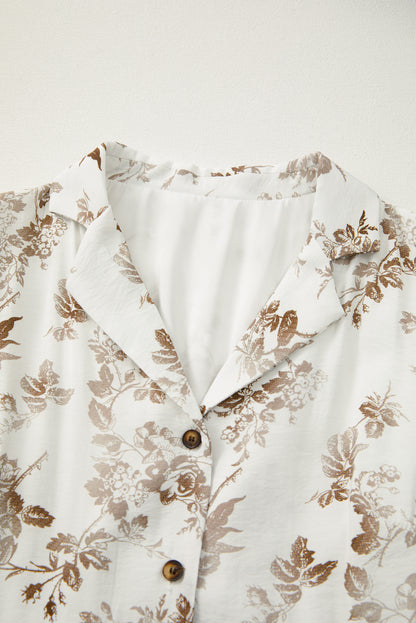 Floral Puff Sleeve V-Neck Buttoned Front Dress