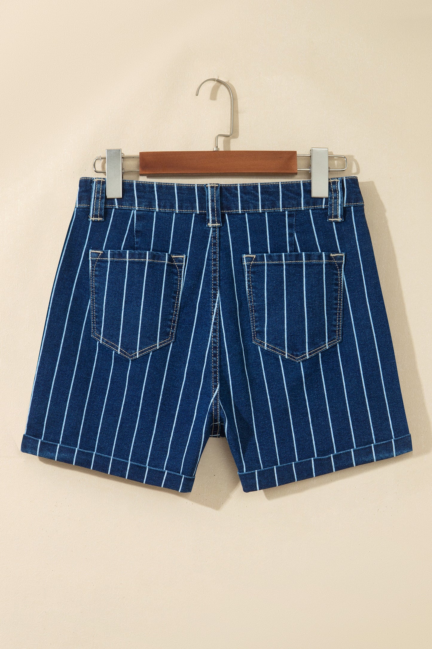 Denim Stripe Metal Button Detail Shorts