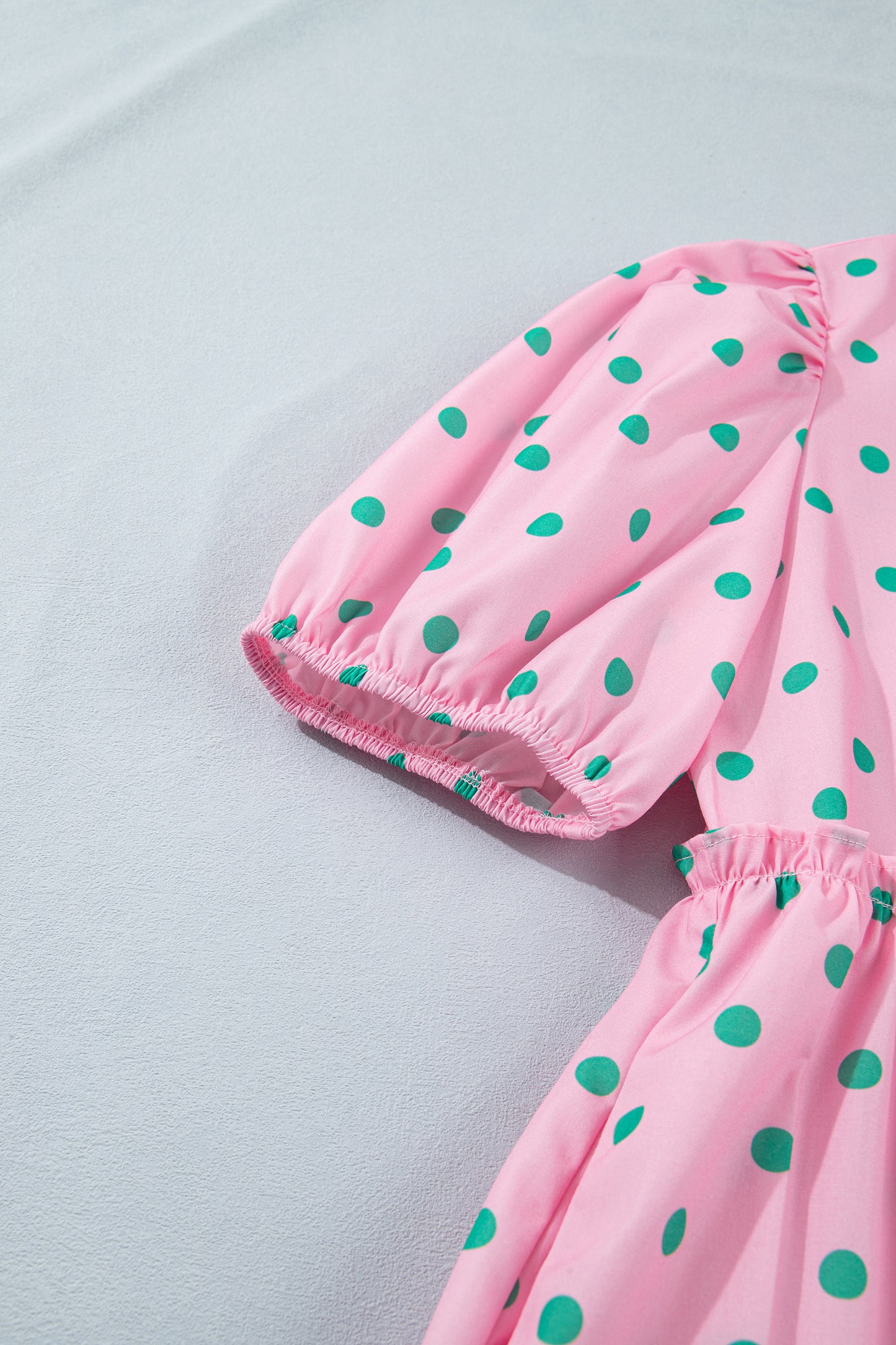 Polka Dot V-Neck Short Sleeve Tiered Mini Dress