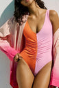 Colorblock Ruched One Piece Swimsuit