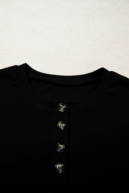 Plus Size Solid Buttoned Henley Sweatshirt