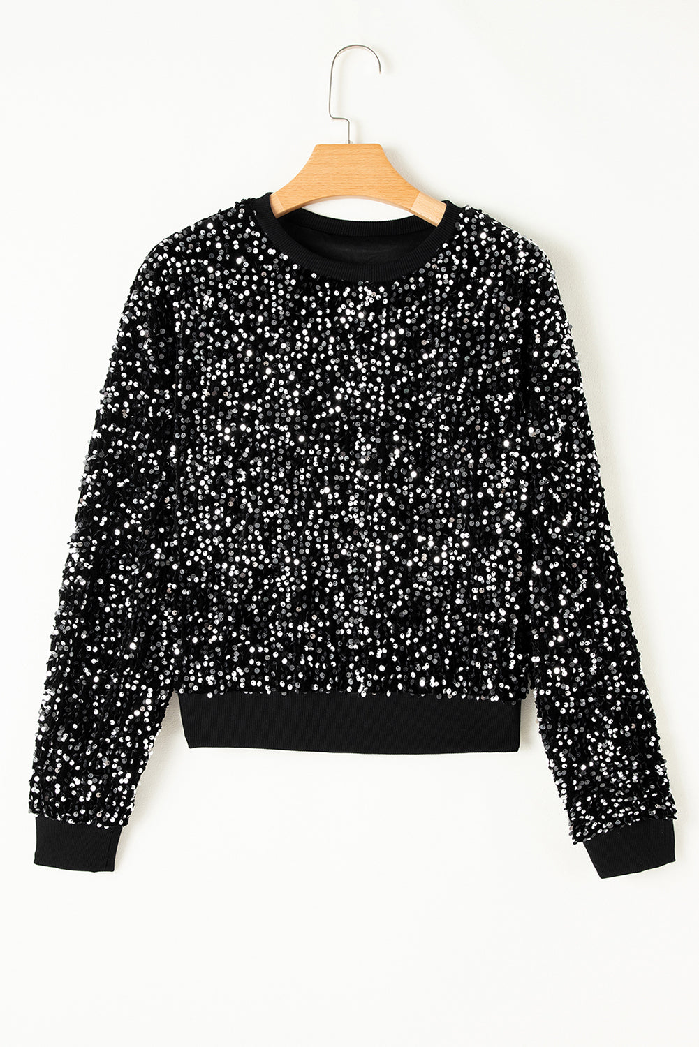 Sequin Long Sleeve Cropped Blouse