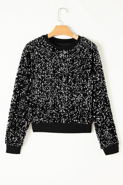 Sequin Long Sleeve Cropped Blouse