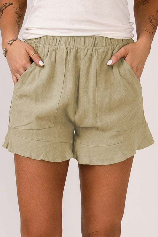 Ruffle Pocketed High Waist Shorts