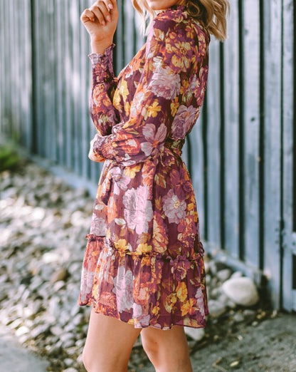 Floral Smocked Mock Neck Dress