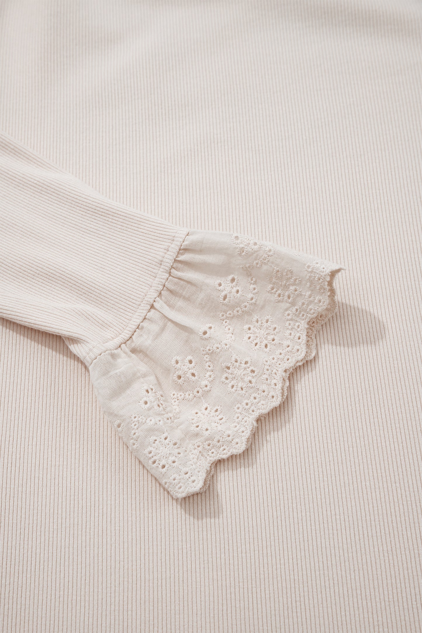 Lace Cuff Patchwork Round Neck Long Sleeve Top