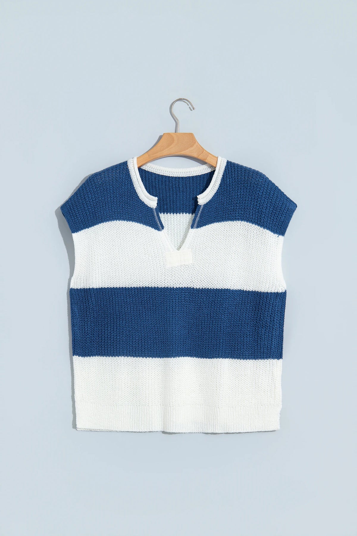 Stripe Colorblock V-Neck Short Sleeve Knit Top