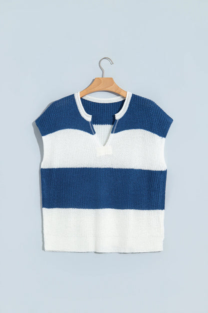 Stripe Colorblock V-Neck Short Sleeve Knit Top