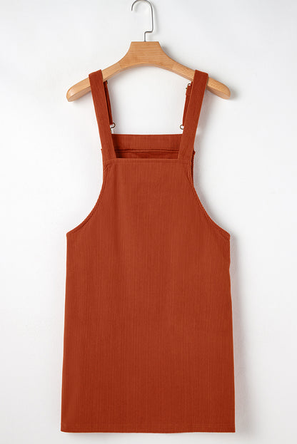 Solid Corduroy Front Pocket Sleeveless Overall Dress