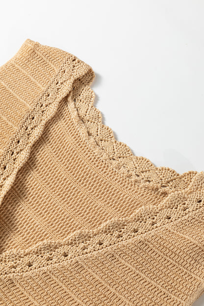 Boho Solid Eyelet Trim Buttoned Sweater Vest