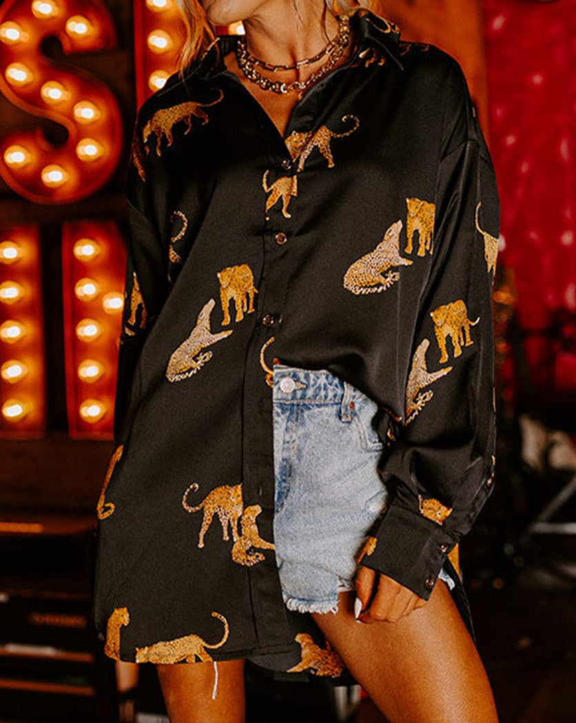 Cheetah Satin High Low Shirt