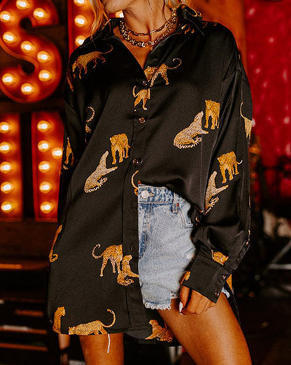 Cheetah Satin High Low Shirt