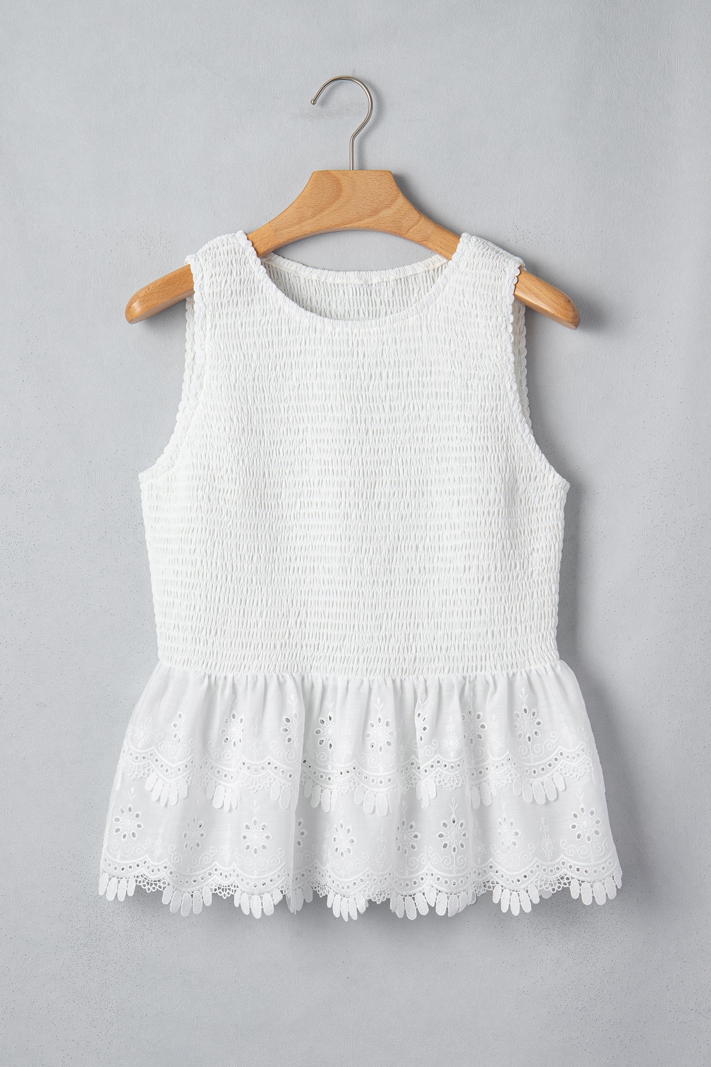 Smocked Lace Sleeveless Peplum Top