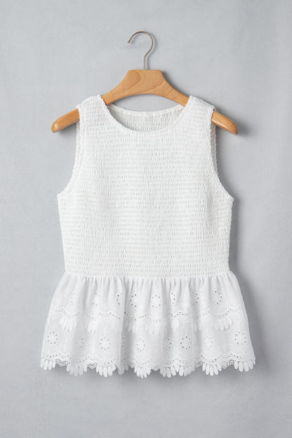 Smocked Lace Sleeveless Peplum Top