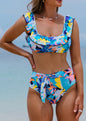 Tropical Ruffle High Waist Swimsuit