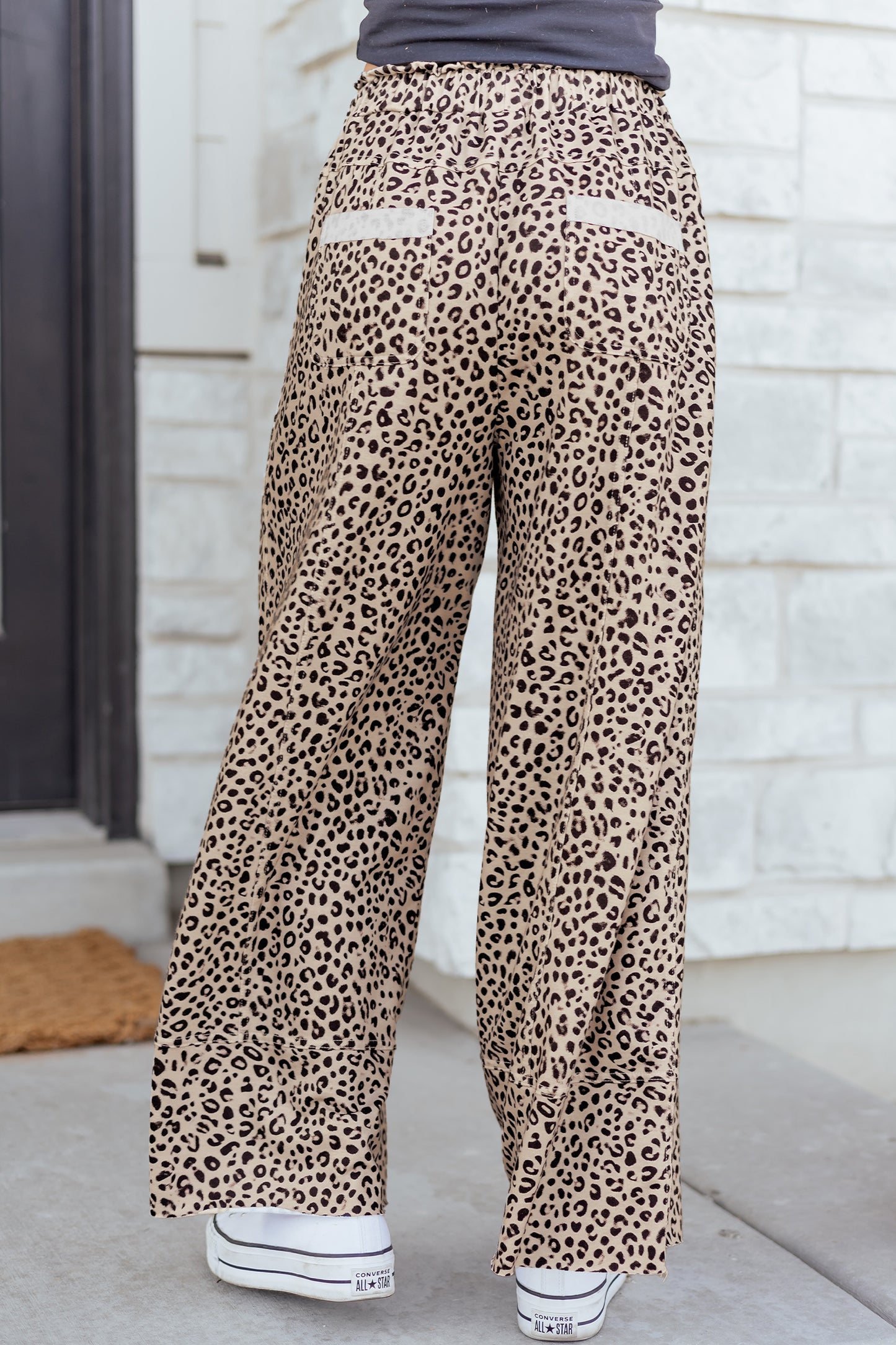 Leopard Terry Knit Wide Leg Pants