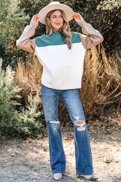 Colorblock Ribbed Knit Long Sleeve Sweater