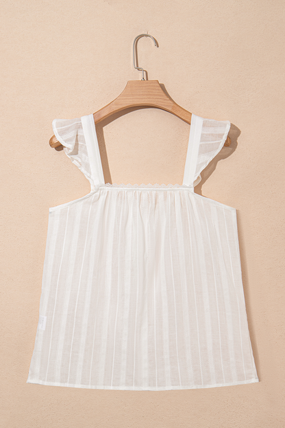 Lace Crochet Ruffle Buttoned Tank Top