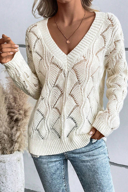 Hollowed Knit V-Neck Sweater