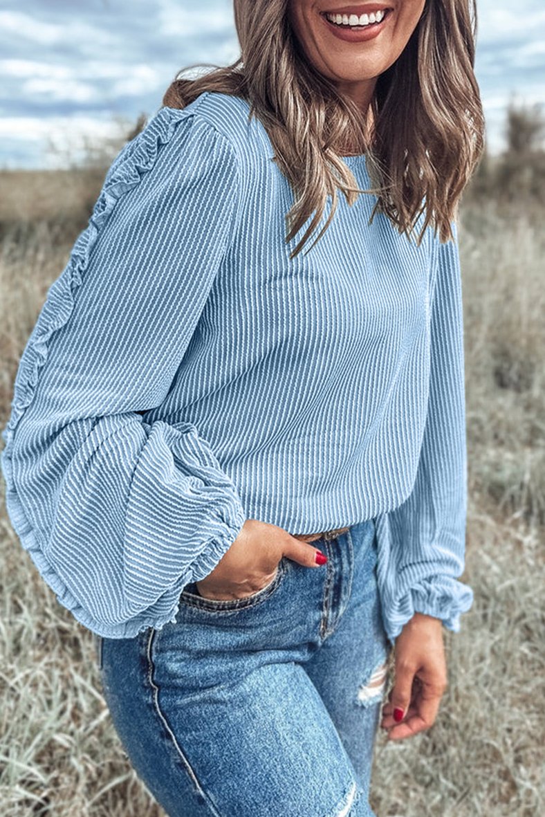 Corded Frilled Puff Sleeve Blouse